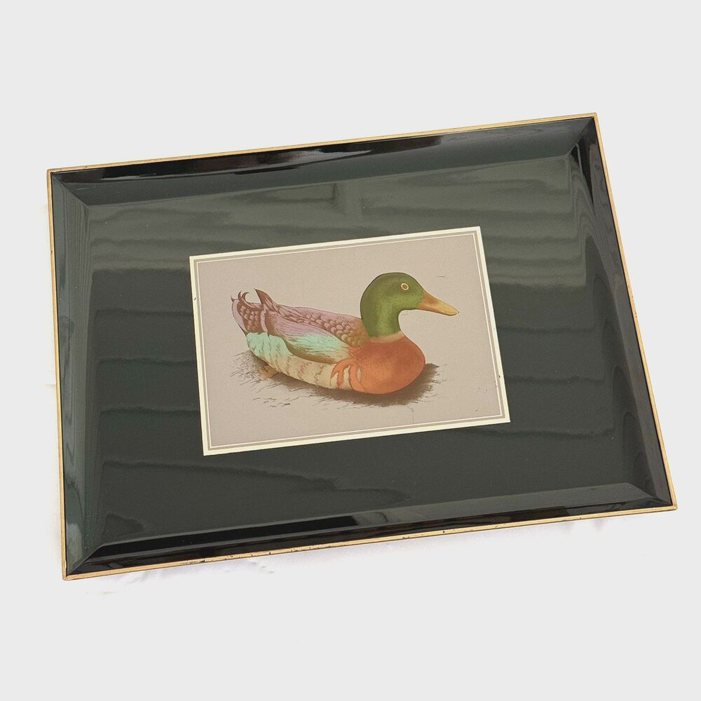 Vtg Mallard Duck Otagiri Lacquerware Serving Tray Bird Decoy Green Gold 14x10.5
